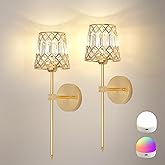 Gold Battery Operated Wall Sconces Set of 2, Crystal Rechargeable Wireless Wall Sconce Light Fixtures for Home Decor, Dimmabl