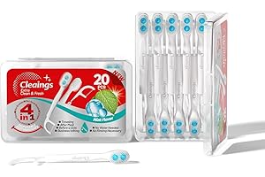 cleaings® Disposable Toothbrushes with Toothpaste - 4-in-1 Mini Travel Toothbrushes, Built-in Tongue Scraper, Floss & Picks for On-The-Go, Camping, Work (Mint)