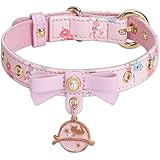 PetsHome Cat Collar, Dog Collar, [Floral Print] PU Leather with Bowtie and Pendant Adjustable Collars for Cat and Small Dog