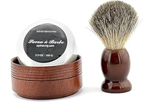 GRANDSLAM Pure Badger Hair Shaving Brush Natural Wood Mug Bowl Hand-Made Soap Barber Set