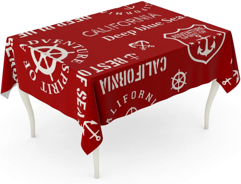 Tinmun Waterproof Tablecloth 52 x 70 Inches Red Sailor Marine Cute Anchor and Baby Boy Cartoon Decorative Rectangular Tabletop Cover for Outdoor Indoor Use