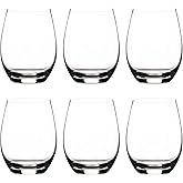 Cystone Premium Crystal Stemless Wine Glasses Set of 6, 15oz Lead-Free Red or White Wine Glass, Water Juice Glasses, All-Purpose Beverage Cups, Clear Drinking Tumblers in Gift Box, Dishwasher Safe
