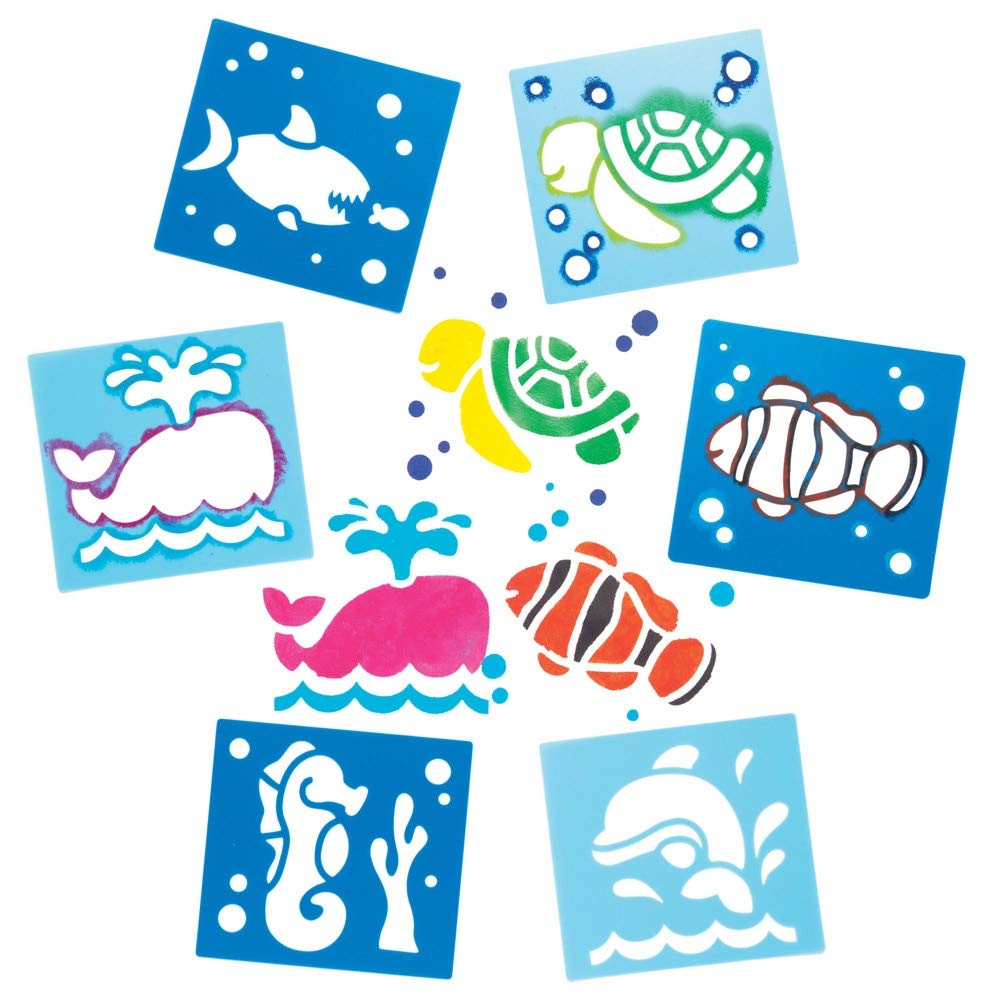 Baker Ross AW389 Sealife Stencils (Pack of 6), Assorted, Asst Colours