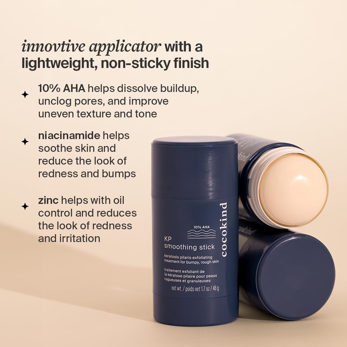 Cocokind KP Smoothing Stick, Mess-Free Keratosis Pilaris Bump Body Scrub, All Skin Types including Sensitive Skin, Fragrance Free, Cruelty Free, Vegan, 1.7 oz