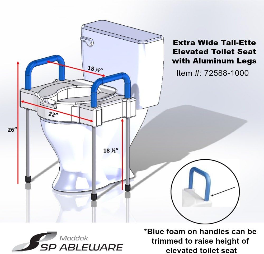 SP Ableware Maddak Tall-Ette Elevated Toilet Seat with Extra Wide Seating Surface and Legs (725881000), White: Health & Personal Care