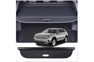 Deluden Retractable Cargo Cover Compatible with VW Volkswagen Atlas Cross Sport 2020-2024 2025 Trunk Shielding Security Shade Privacy Screen Tonneau Luggage Cargo Organizers (Carbon Fiber Texture)