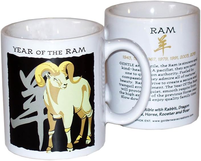 Asian Oriental Chinese Zodiac Coffee & Tea Mug Year of the Ram: Birth Years 1919 1931 1943 1955 1967 1979 1991 2003 2015