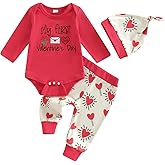 wybzd Baby Boy Girls Valentine Day Outfits Infant Long Sleeve Romper Heart Candy Pants My First Valentines Day Outfit 3pcs