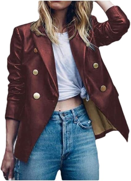 double breasted faux leather jacket