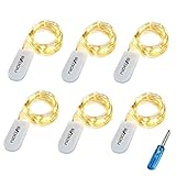 6 Piezas Cadena de Luces con pilas CR2032 en 2M/7Ft 20 LEDs Plata Alambre Guirna