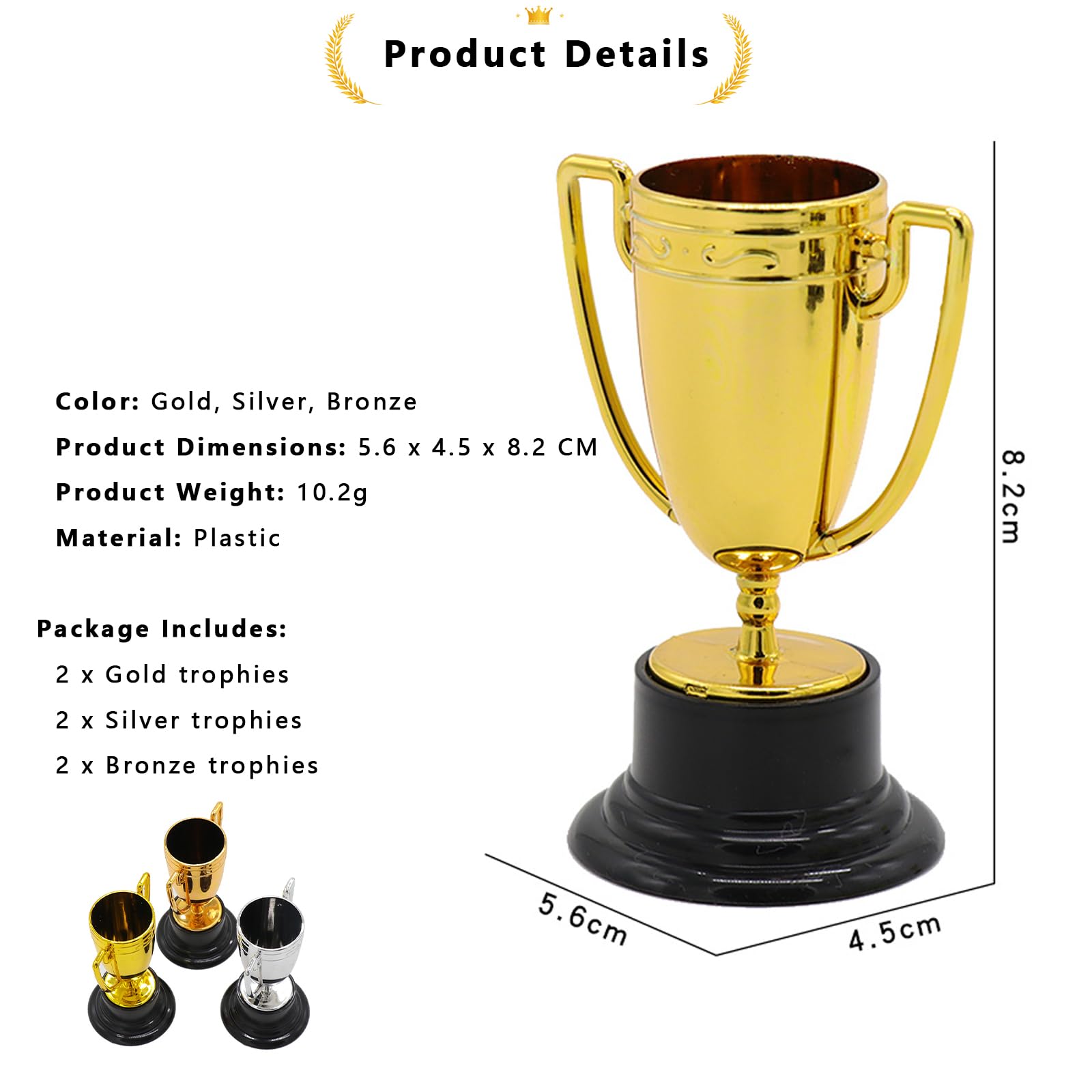 PonFxp Mini Trophies And Medals For Children - Set Of 10 Gold Mini