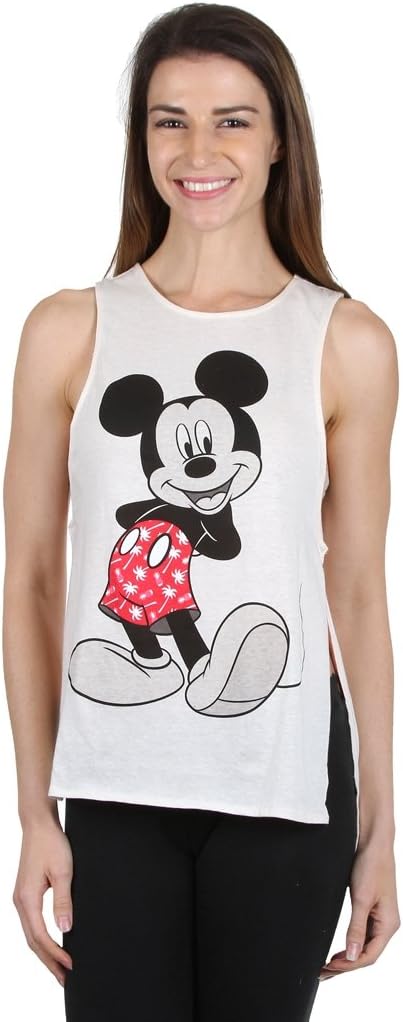 Disney Women's Mickey Tank Top Side Slit Extended Hawaiian Shorts Beige