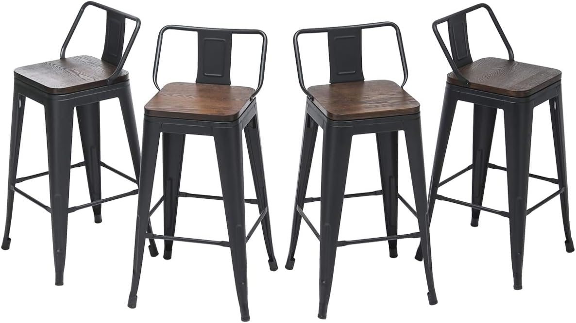 HAOBO Home Swivel Counter Bar Stools Modern Industrial Metal Barstools Dining Chair [Set of 4] (26