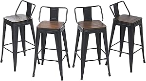 HAOBO Home Swivel Counter Bar Stools Modern Industrial Metal Barstools Dining Chair [Set of 4] (26