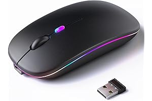 KANMABPC Wireless Bluetooth Mouse – Rechargeable, Silent, Dual Mode (Bluetooth 5.2 & USB) with LED Lights – Portable for Laptop, Desktop, & Tablet(Black)