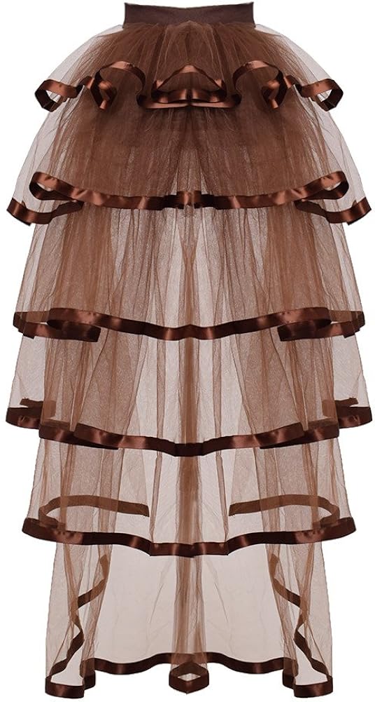 GRACEART Victorian Steampunk Tulle Bustle Vintage Tutu Belt Lace Underskirt Neo-Gothic Costume Brown - Image 3