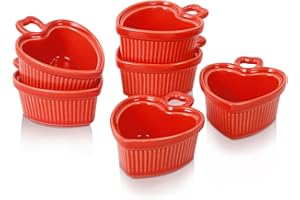 Mini Ramekins 2.7 oz, Vidalenta Dipping Sauce Cups, Heart-shaped Tiny Ramekins Dip Bowl Porcelain Souffle Dish Set of 6, Small Ramekins Dessert Cups Small Bowls for Charcuterie Board, Microwave & Oven