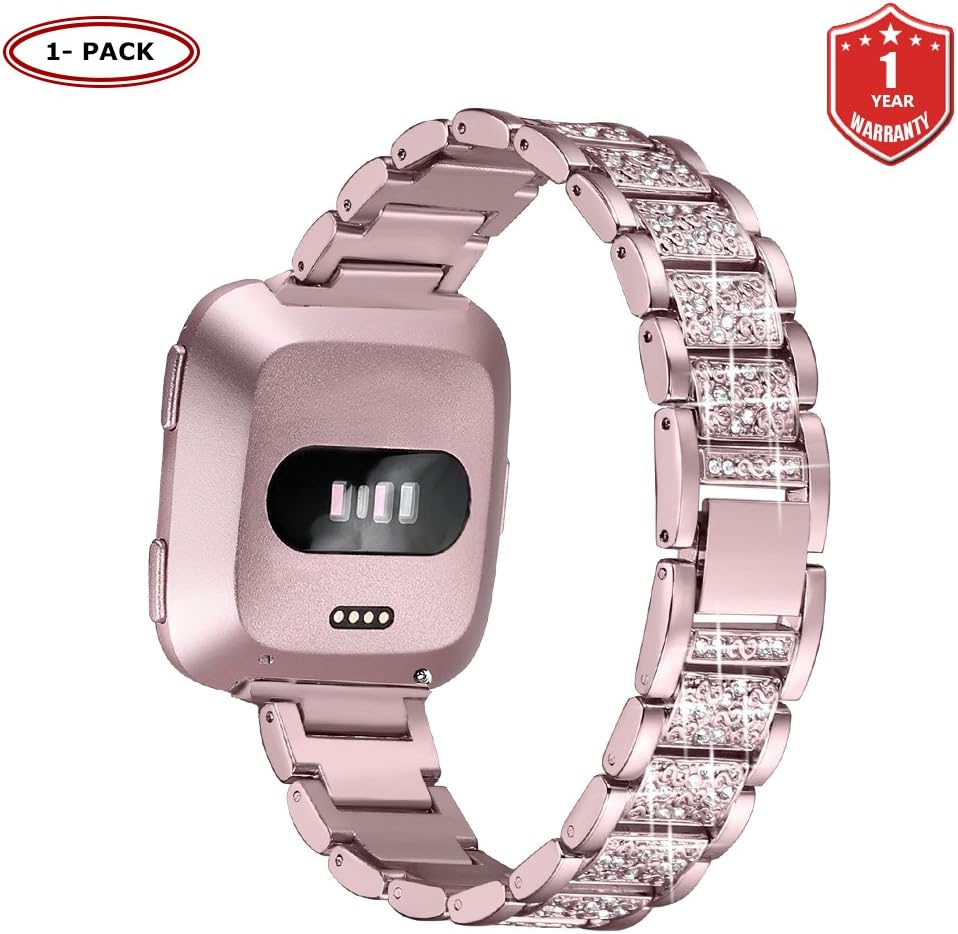 FunBand for Fitbit Versa Strap Bands for Women, Stainless Steel Bling Replacement Band Accessories Bracelet with Rhinestones Diamond for Fitbit Versa/Versa 2/Versa Lite Watch Band