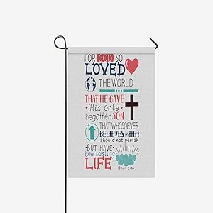 N/N Christian Bible Verse John 3:16 for God So Loved The World Garden Flags House Banner Decorative Flags Home Outdoor Yard Flags 12" x 18" (Without Flagpole).