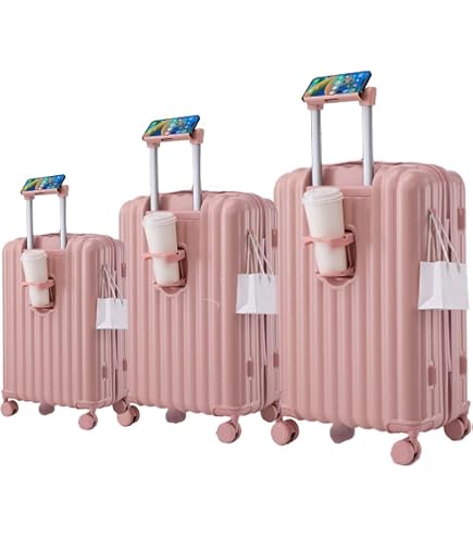 Amazon.com | Ningering Pink 3 Piece Luggage Set with USB Port and
