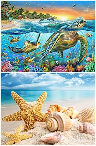 Muhuyi 2 Packs 5D DIY Full Diamond Painting By Number Kits Rhinestone Embroidery Cross Stitch Home Decor Starfish and Turtles (30X40CM/11.8X15.7inch)
