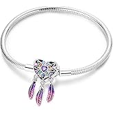 Snake Charm Bracelets for Women Sterling Silver, Travel Charm Moments European Bracelet Filigree Chain Dreamcatcher Bead Jewelry Compatible with Pandora Charms