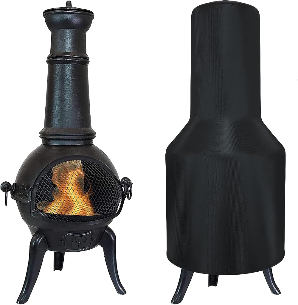 Tonhui Chimenea Cover Waterproof Windproof Oxford Fabric 122x29x61cm Black
