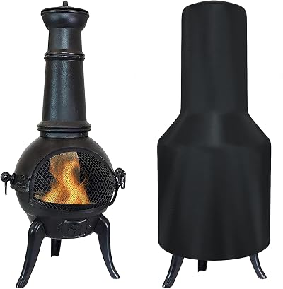 Tonhui Chimenea Cover Waterproof Windproof Oxford Fabric 122x29x61cm Black