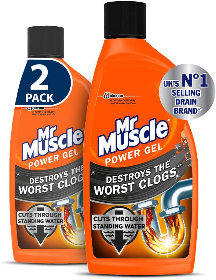 Mr Muscle Drain Unblocker, Sink & Drain Cleaner, Heavy Duty Power Gel, 2 x 500 ml