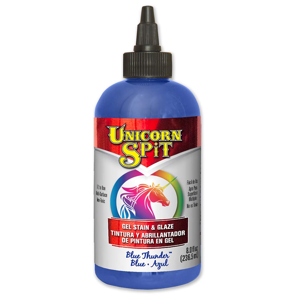 Unicorn SPiT Blue Thunder Gel Stain, Vibrant Water Based Glaze for Wood, Furniture and Craft Projects, Concentrated DIY Art Paint, 236ml