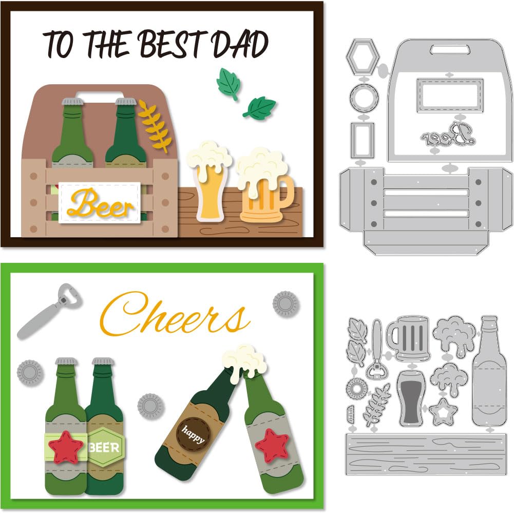 DELORIGIN Beer Box Cutting Dies Beer Cheers Card Making Die Cut Carbon Steel Die Cuts Stencils Card Scrapbooking Embossing Template for Dad DIY Paper Craft Making Album Gift Celebrate Invitation Decor