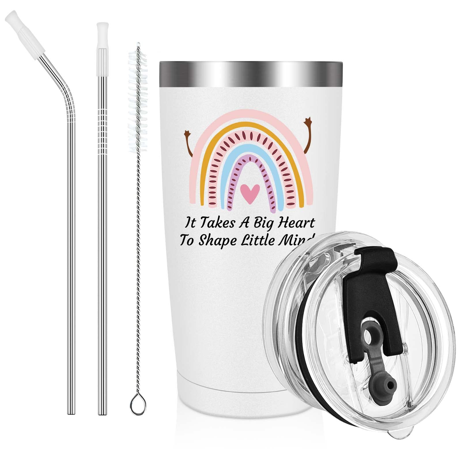 Livole Gifts for Teachers, Thankyou Teacher Gift, Best Teacher Gifts, It Takes A Big Heart to Help Shape Little Minds, 600ml Leakproof Travel Coffee Mug, 20OZ Vacuum Wine Tumbler with Straw and Lid
