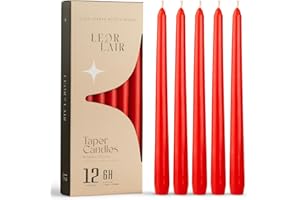 Leor & Lair Red Taper Candles - 12 Pack 10" Christmas Candlesticks - Unscented Long Burning Red Candles for Valentine’s Day, Christmas, Dinner Table, Weddings, Restaurants & Events