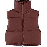 UANEO Cropped Puffer Vest Women Zip Up Stand Collar Sleeveless Padded Crop Puffy Vests