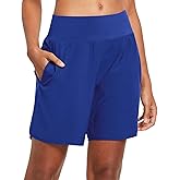 baleaf Womens' 7" Long Running Athletic Shorts with Liner High Waist Workout Gym Quick Dry Soft Split Leg Zipper Pocket