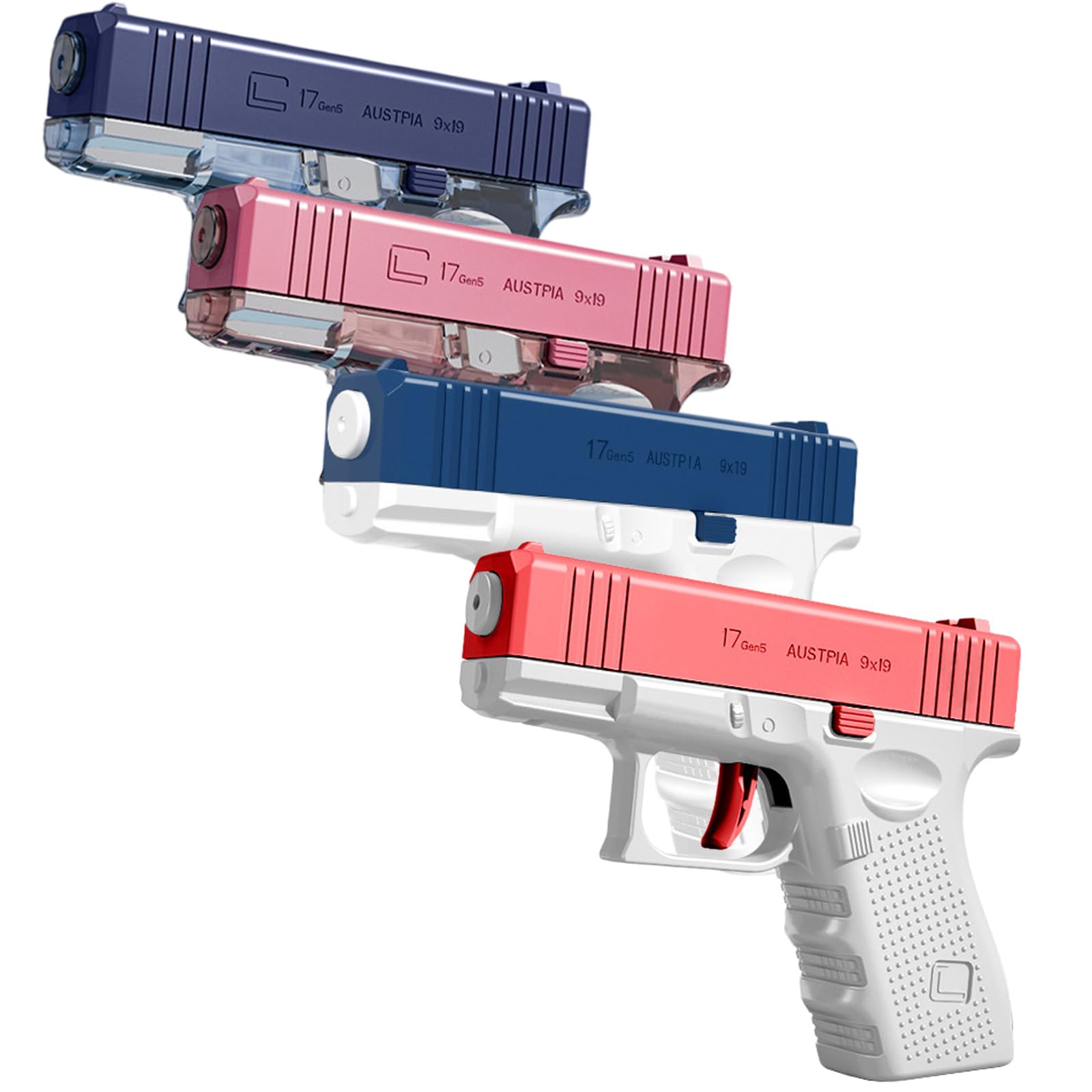 GWAWG 4 Pack Water Pistols, Manual Squirt Toys for Kids, Perfect Summer Pool, Beach, Outdoor Water Fighting Games, Set for Boys & Girls (Transparent/Solid)