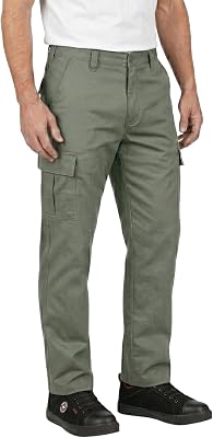 Pantalon Travail Homme Cargo 245 GSM – Workwear Résistant Multi Poches Entretien Facile, Pantalon Sécurité Coupe Droite Bouton Zip (kaki, 38W / 29L)