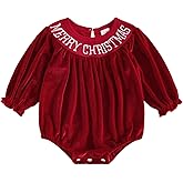RSRZRCJ Infant Newborn Baby Girl Christmas Outfit Smocked Letter Embroidery Velvet Romper Bodysuit Bubble Xmas Clothes