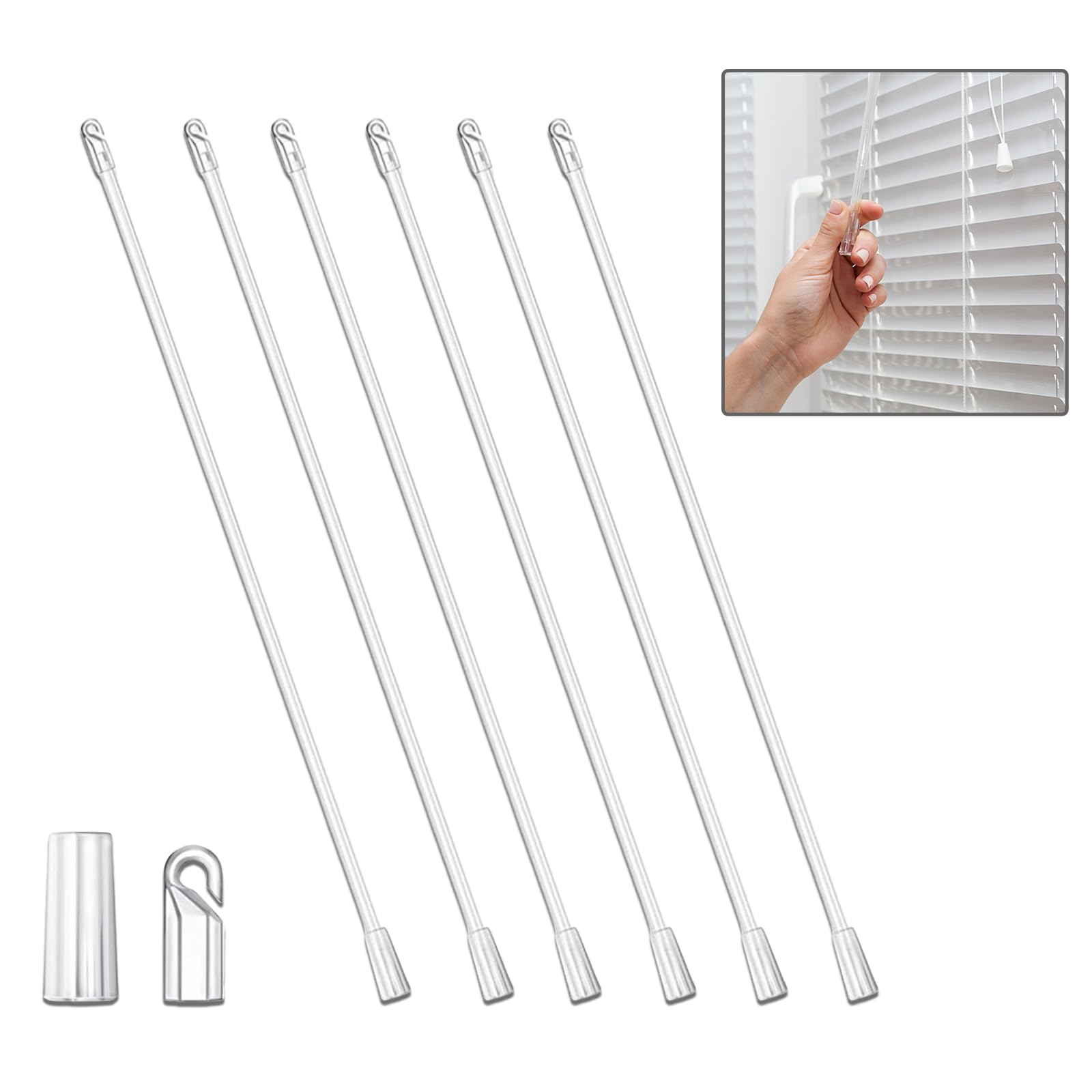 Sicheii 17 Inch Long Vertical Blind Wand, Window Blind Tilt Rod, Blind Tilt Wand Replacement with Hook and Grip, Blinds Replacement Wand Clear, Blind Control Stick Parts, Opener Accessory (6 Pack)
