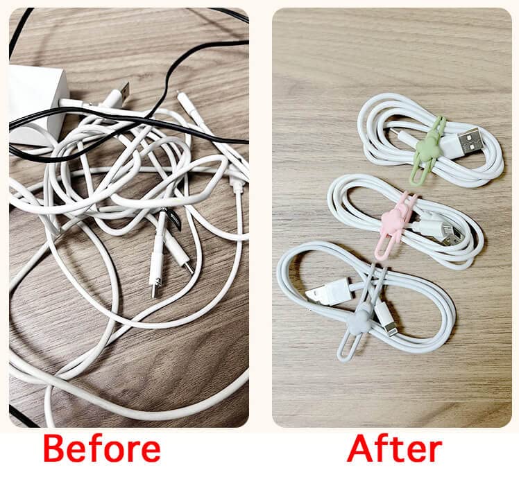 AFunCrafter Silicone Cable Ties - 20 PCS Travel Cord Organizer, Charger Wire Holder Wrap Keeper Electrical Management, Rubber Bands Office Supplies, Reusable Twist Straps for Phone USB