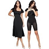 Popilush A Line Dresses for Women Shapewear Built-in Bra Short Sleeve Square Neck Flowy Wedding Guest Midi Dress