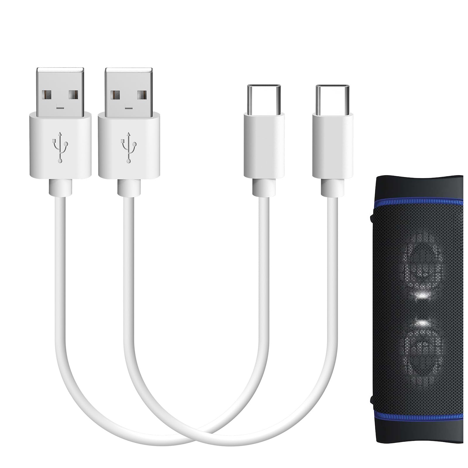 GEEKRIA USB Speakers Short Charger Cable Compatible with Sony WF-C710N, LSPX-S3, SRS-XB100/ XB43/XB33/ XB23, USB Replacement Power Charging Cord (1ft/30cm 2Pack)