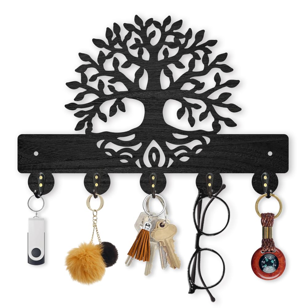 MAYJOYDIY Wooden Tree of Life Key Hook Wall Mounted Botanical Theme Key ...