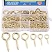 Glarks 100-Pieces 6 Size Brass Plated Lag Eyebolts Screw-in Eye Shape Screw Hooks Hanging Hooks Assortment Set