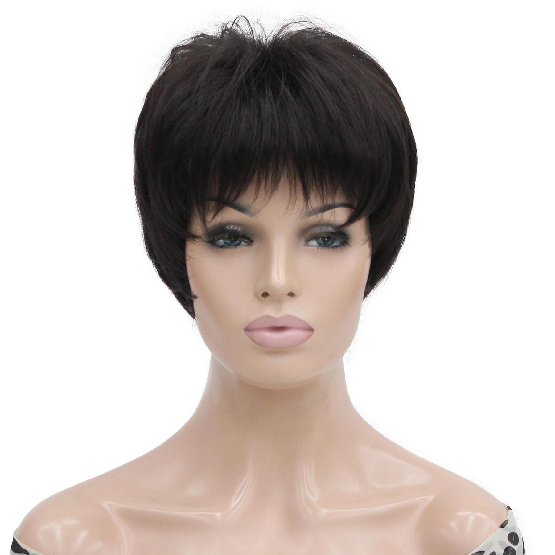 Lydell 6-8" Straight Short Bob Wig Layered Shaggy Flat Bangs Heat Resistant Synthetic Wigs 4 Dark Brown