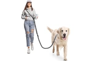 WANFIRE Hands Free Dog Leash, Multifunctional Crossbody Heavy Duty Dog Leash, 9.5 ft Long Waist Belt with Car Safety Buckle for Medium and Large Dogs Walking,Jogging,Running,Training (Grey 5.9-9.5ft).