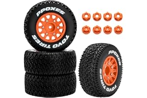 GLOBACT 12mm/14mm Hex RC Wheels and Tires RC Truck Tires for 1/10 Slash 2WD 4×4 Arrma Senton Axial Losi Redcat Rc4wd Hex Detachable Replacement (Orange 4 PCS)