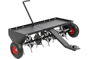 48-Inch Tow Behind Plug Aerator with Transport Wheels, Lawn Aerator Tow Behind with 30 Galvanised Steel Tines, Pull Behind Ae