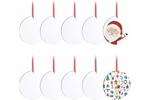 HOOAMI 10 Pieces Christmas Sublimation Ornament Blanks - 3.15 Inch Sublimation Blank Pendants Ornaments Double Side with Red String - Personalized MDF Decoration Supplies for Christmas Tree Bulk
