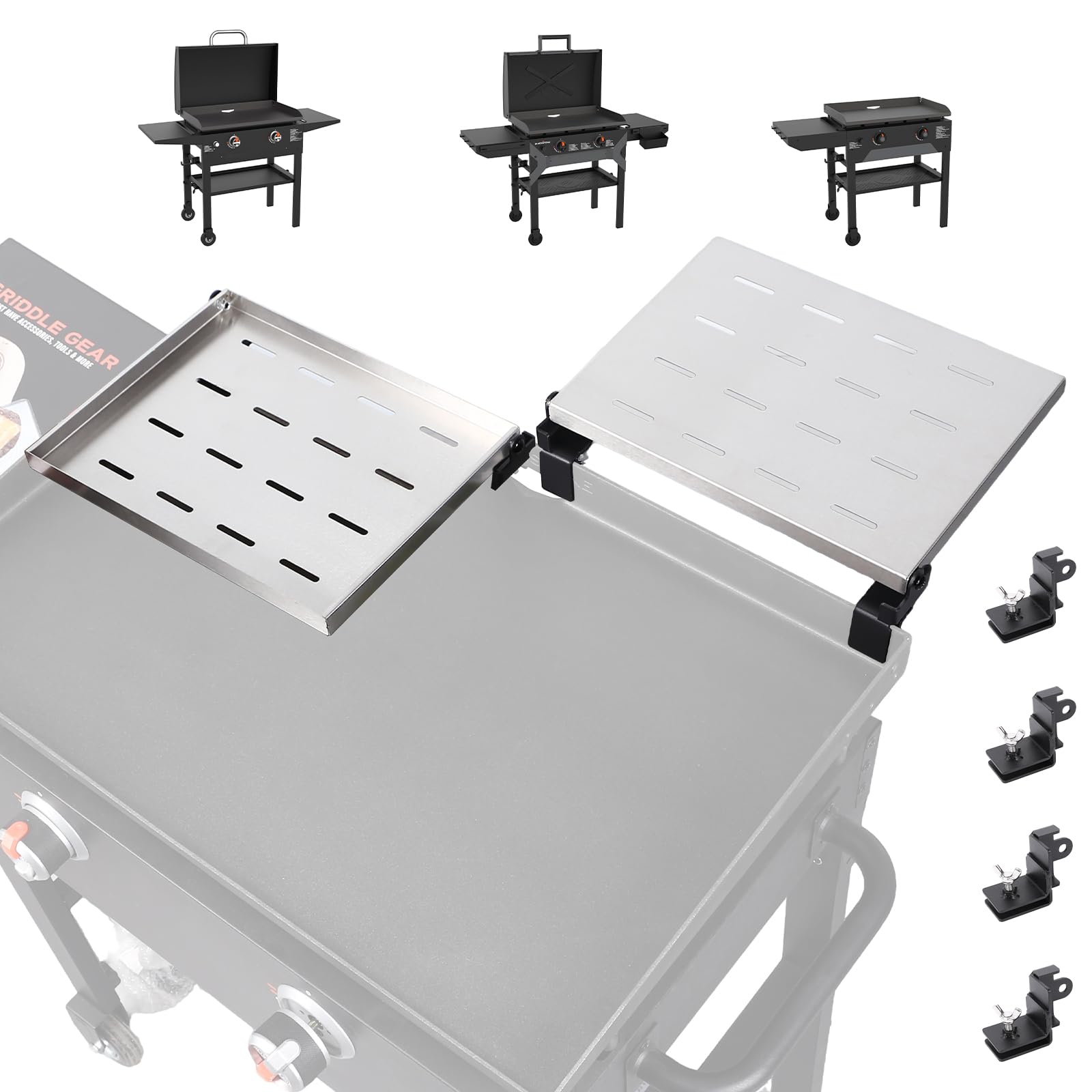 Utheer 2-Pack Griddle Warming Rack for Blackstone 28" Griddles, Stainless Steel Flat Top Grill Accessories | Reversible Rack Adds Prep Space, Foldable Clip-On Design Expands Cooking & Holding Area Image